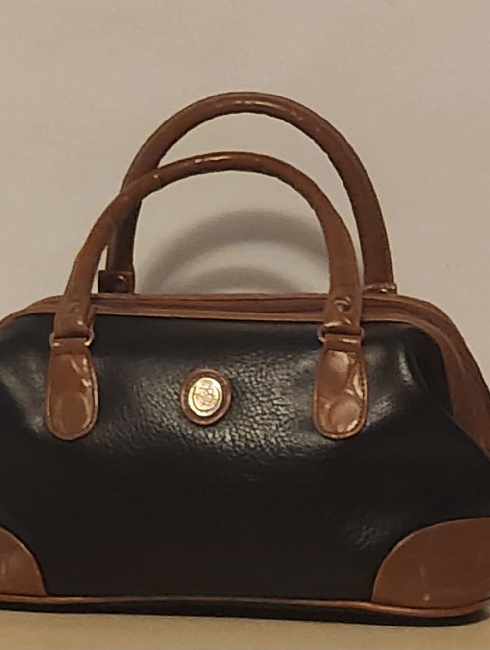 Vintage Black and Brown Women's Satchel Handbag